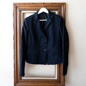 Ann Taylor Blazer Sz 4 Navy Blue Long Sleeve Pockets Double Button Dark Academia